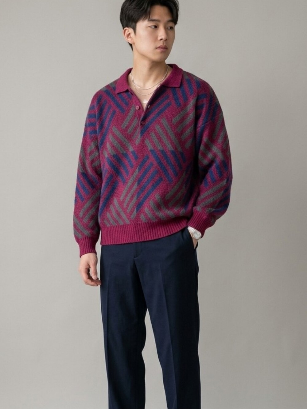 Vinrage Easton Burgundy Zip-Up Polo Sweater